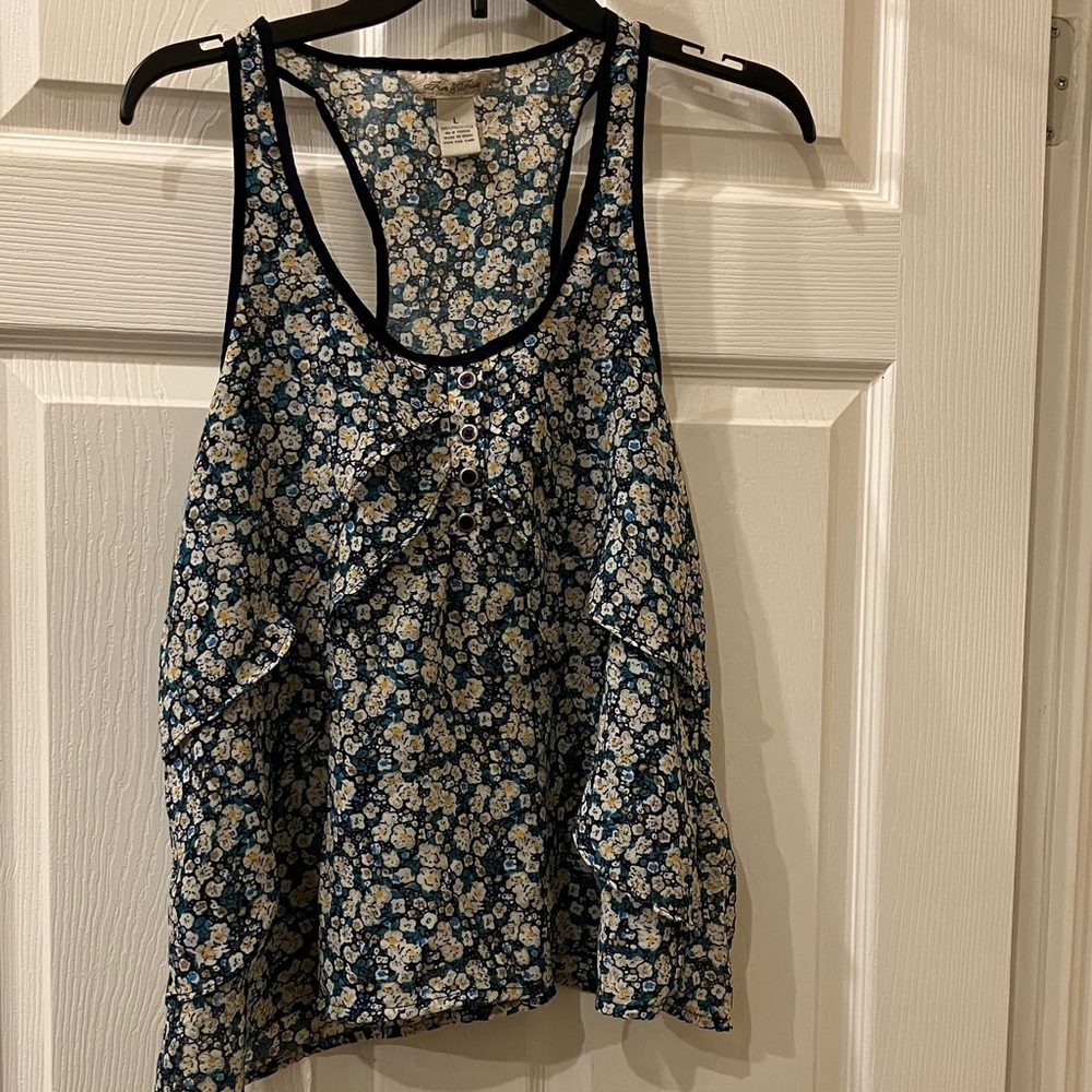 Fun & Flirt Navy Blue Floral Ruffle Tank